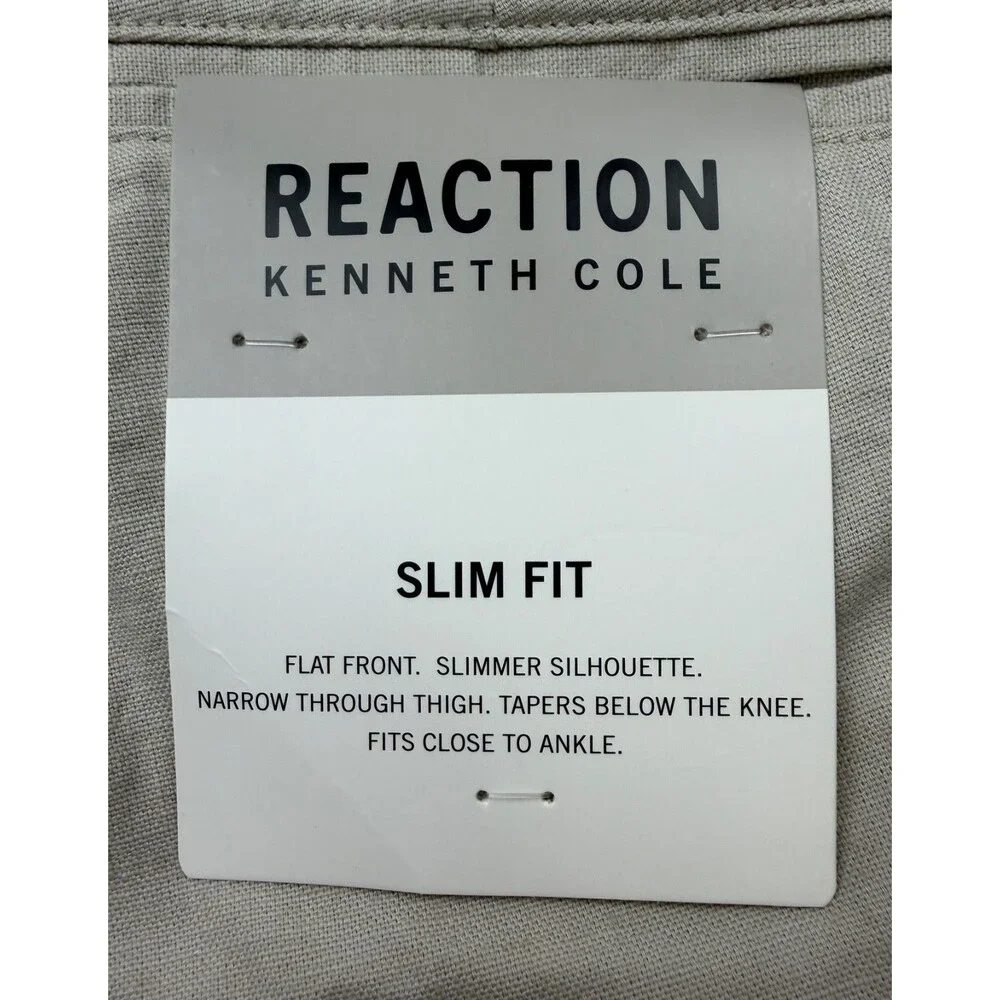 $95 NEW KENNETH COLE REACTION Mens 30x32 Beige Cotton/Linen Khaki/Chino Pants - Picture 2 of 10